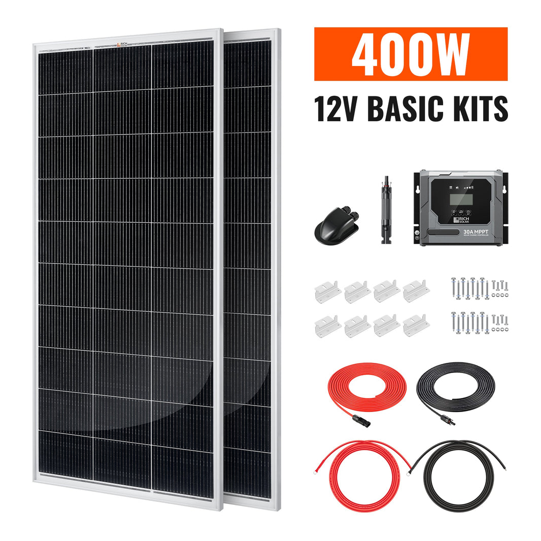 Rich Solar Basic 400 Watt Solar Kit Solar Panel & Charge Controller Kit for RVs, Vans & Off-Grid Applications