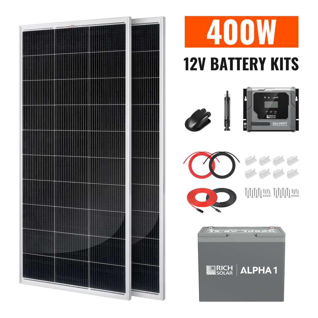 Rich Solar 400W Solar Kit with Battery Solar + Energy Storage Kit for RVs, Vans & Off-Grid Applications