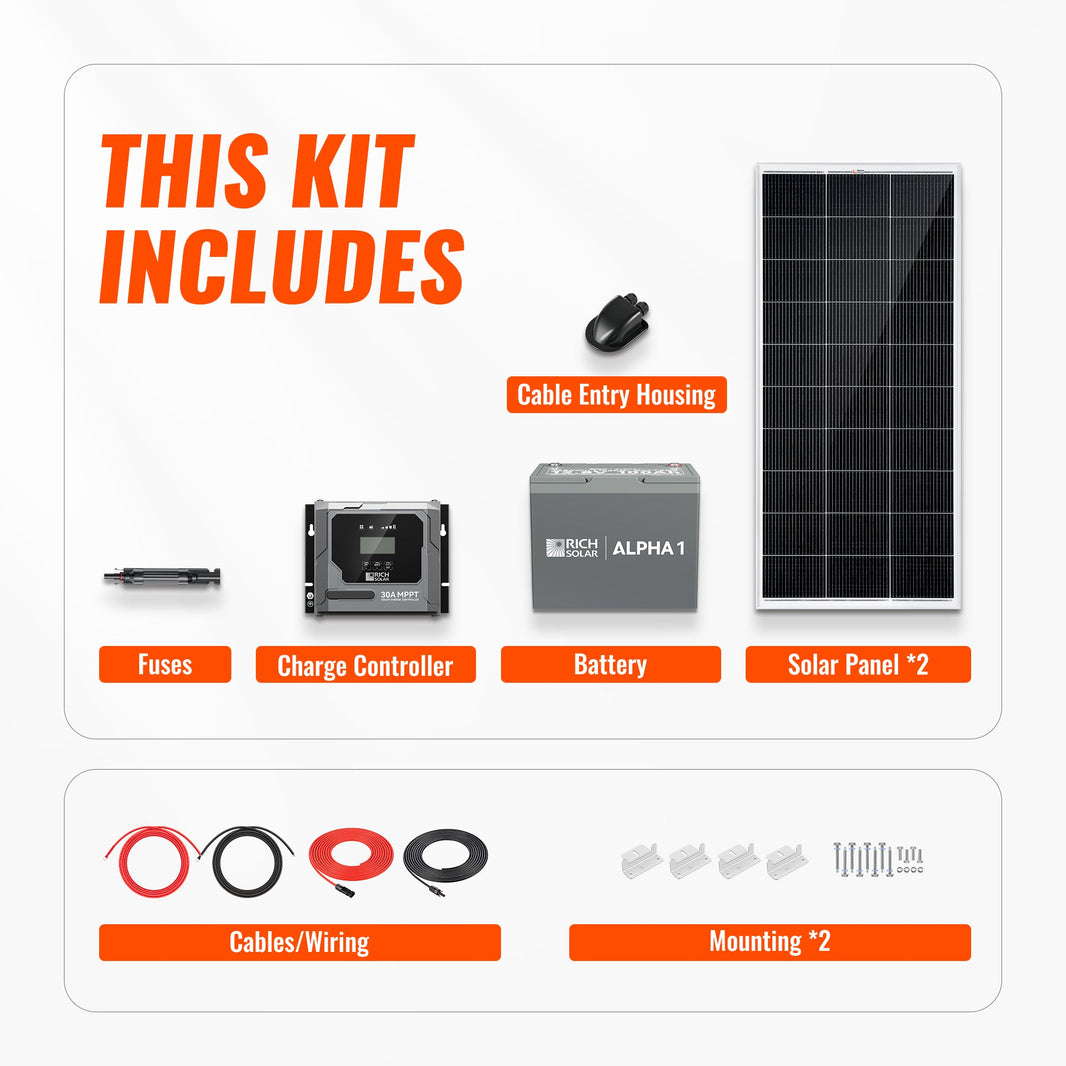 Rich Solar 400W Solar Kit with Battery Solar + Energy Storage Kit for RVs, Vans & Off-Grid Applications