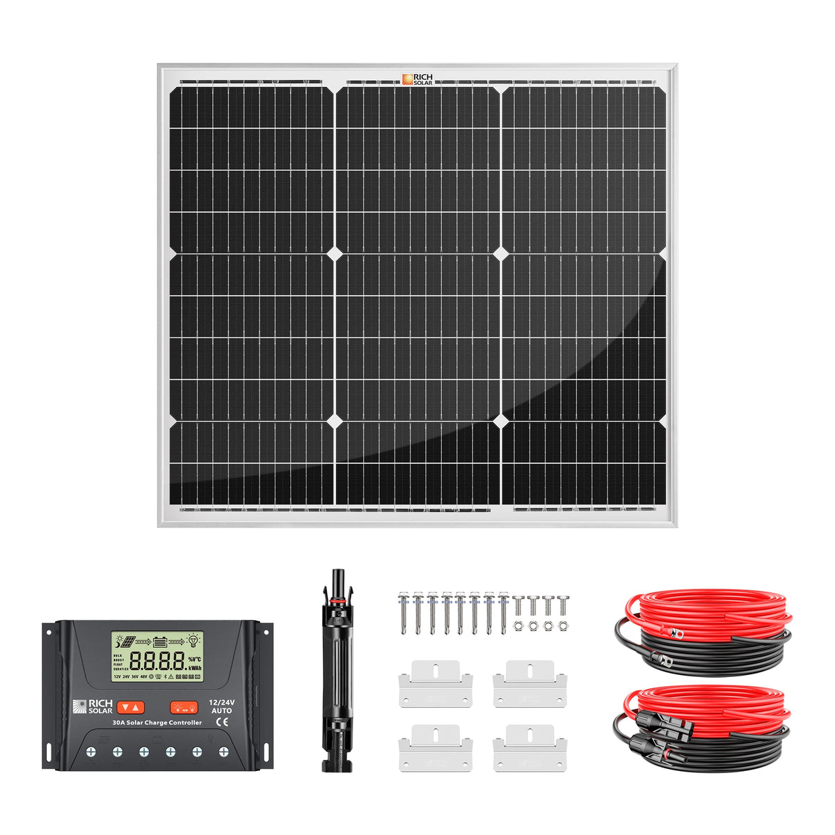 Rich Solar 50 Watt Solar Kit Includes 50W Solar Panel + 30A PWM Solar Controller + Wires and Brackets