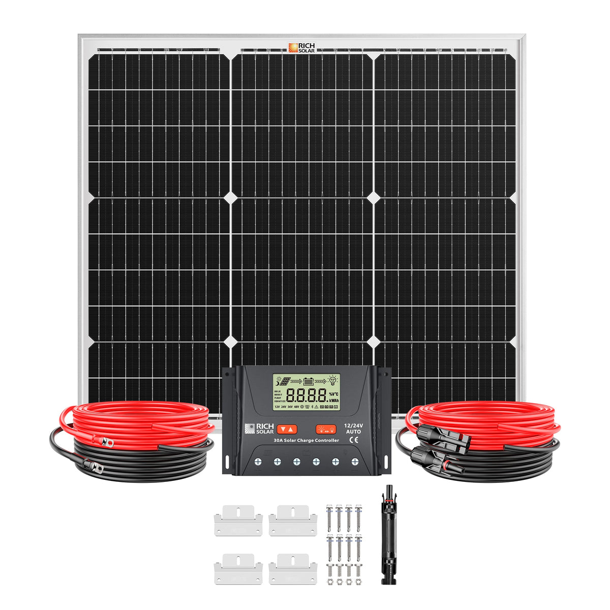 Rich Solar 50 Watt Solar Kit Includes 50W Solar Panel + 30A PWM Solar Controller + Wires and Brackets