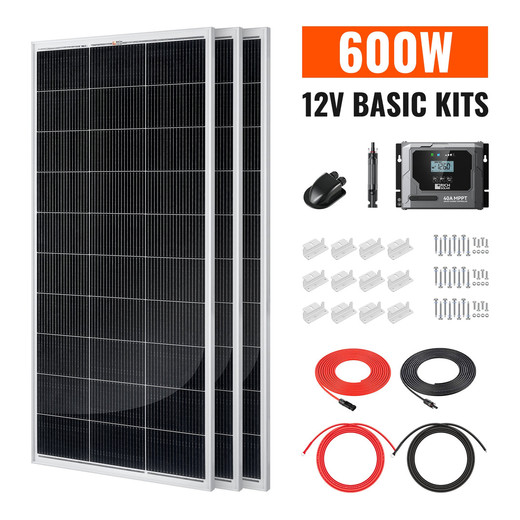 Rich Solar Basic 600 Watt Solar Kit Solar Panel & Charge Controller Kit for RVs, Vans & Off-Grid Applications