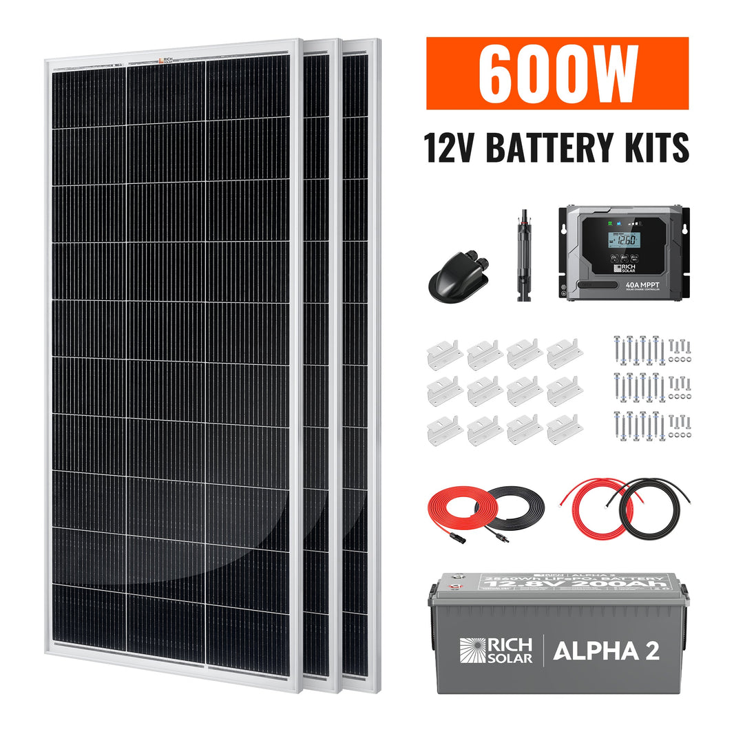 Rich Solar 600W Solar Kit with Battery Solar + Energy Storage Kit for RVs, Vans & Off-Grid Applications