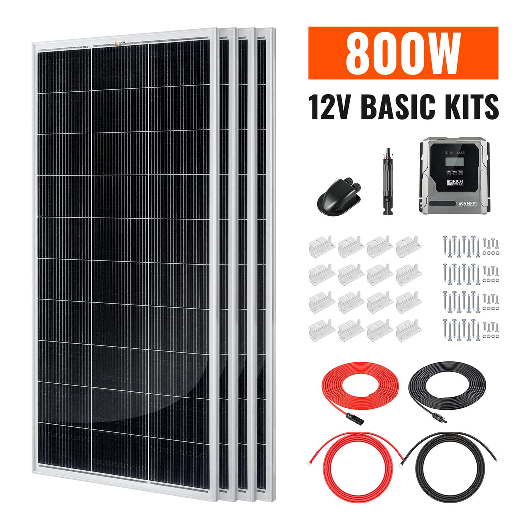 Rich Solar Basic 800 Watt Solar Kit Solar Panel & Charge Controller Kit for RVs, Vans & Off-Grid Applications