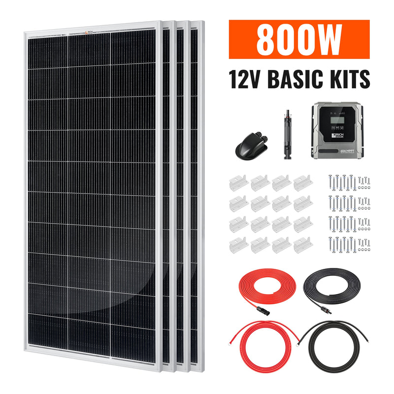 Rich Solar Basic 800 Watt Solar Kit Solar Panel & Charge Controller Kit for RVs, Vans & Off-Grid Applications