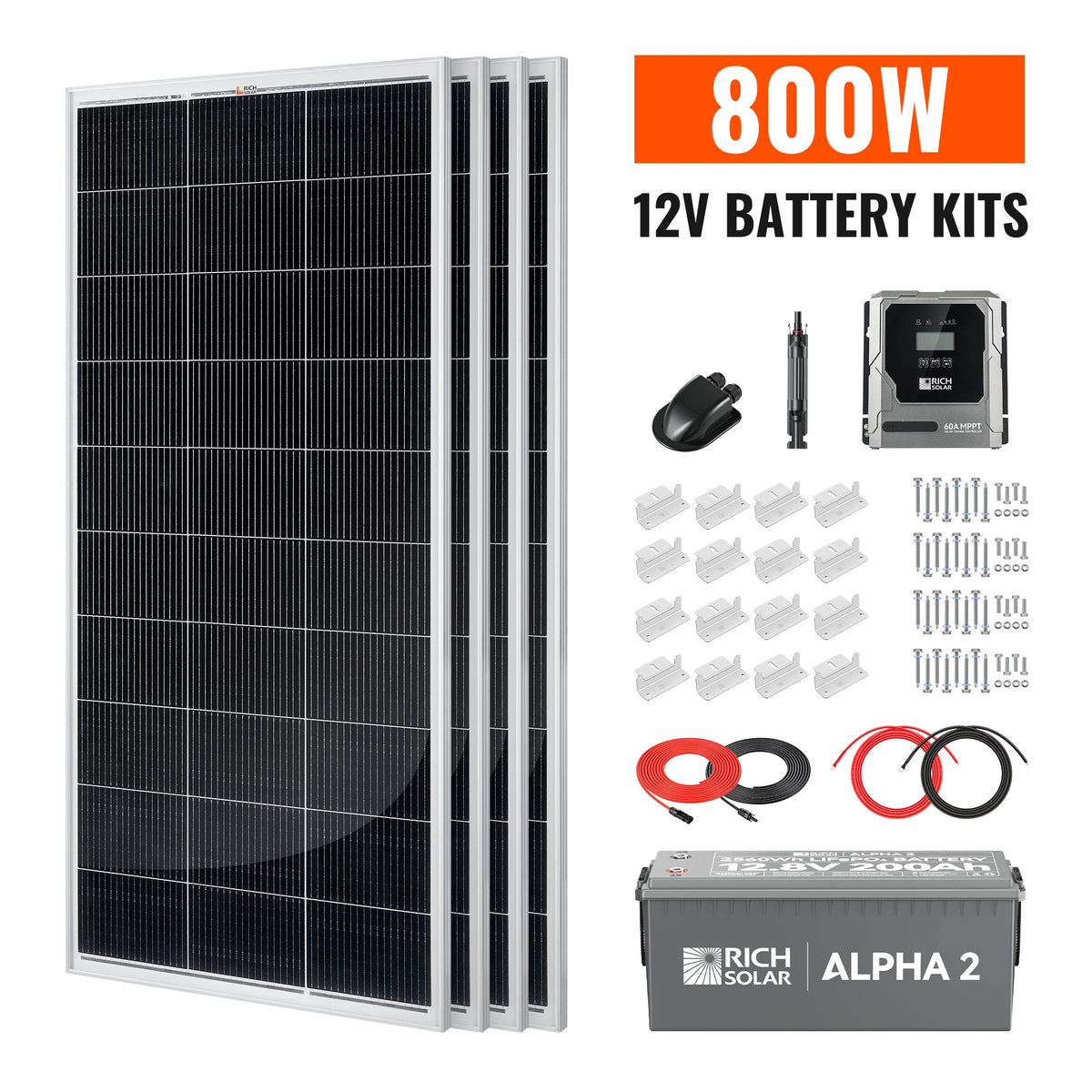 Rich Solar 800W Solar Kit with Battery Solar + Energy Storage Kit for RVs, Vans & Off-Grid Applications