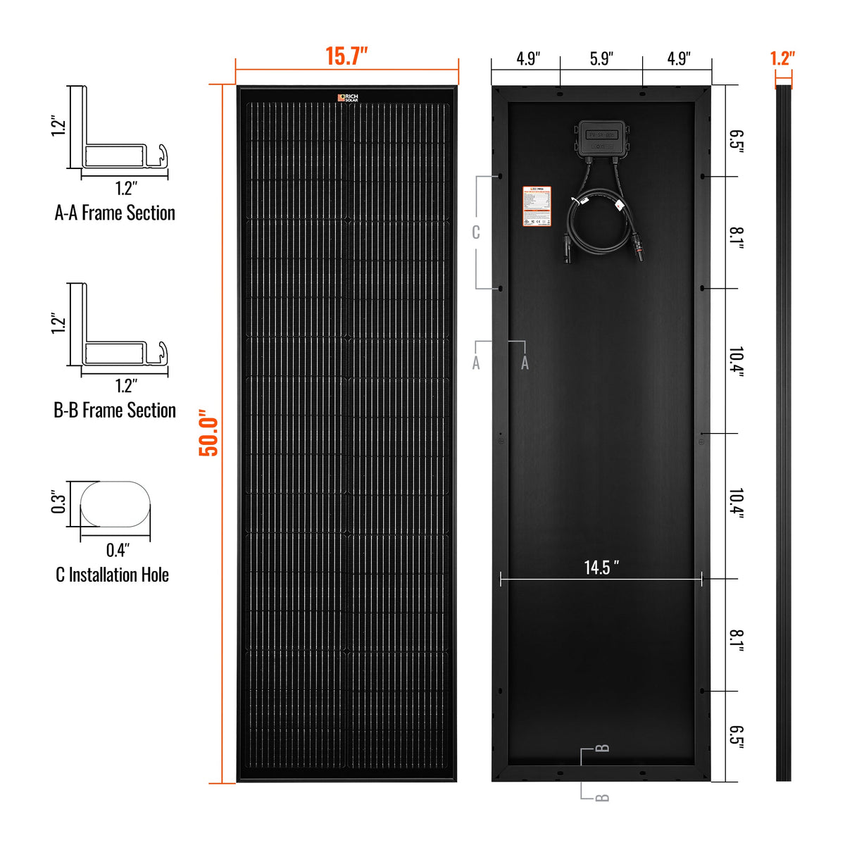 Rich Solar MEGA 100 SLIM ONYX 100 Watt Slim Solar Panel