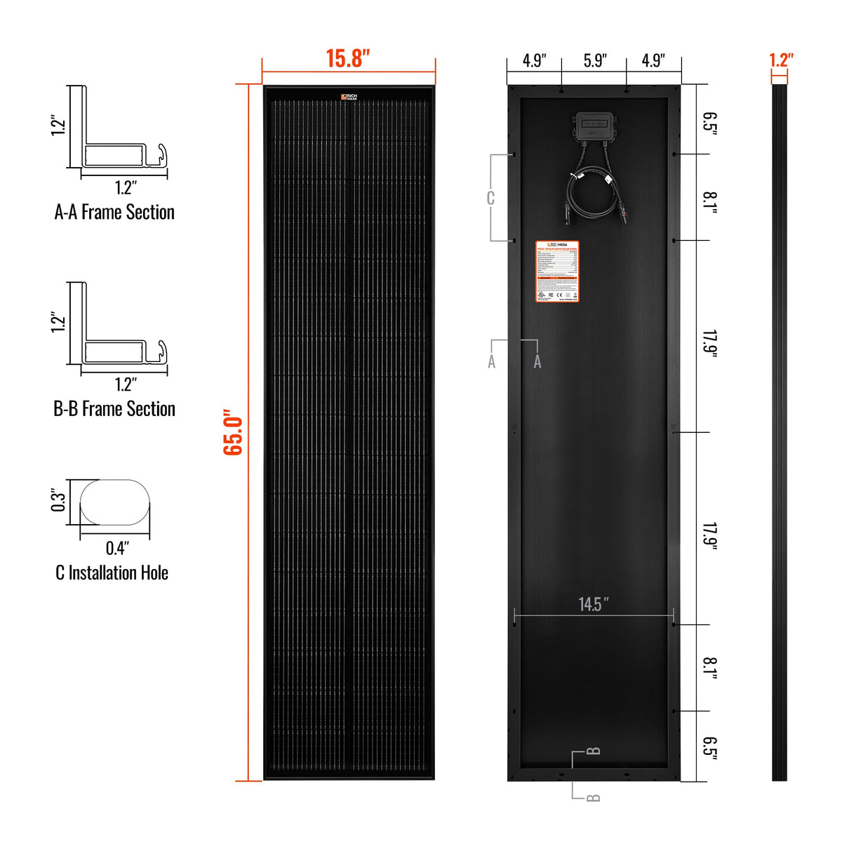 Rich Solar MEGA 130 SLIM ONYX 130 Watt Slim Solar Panel