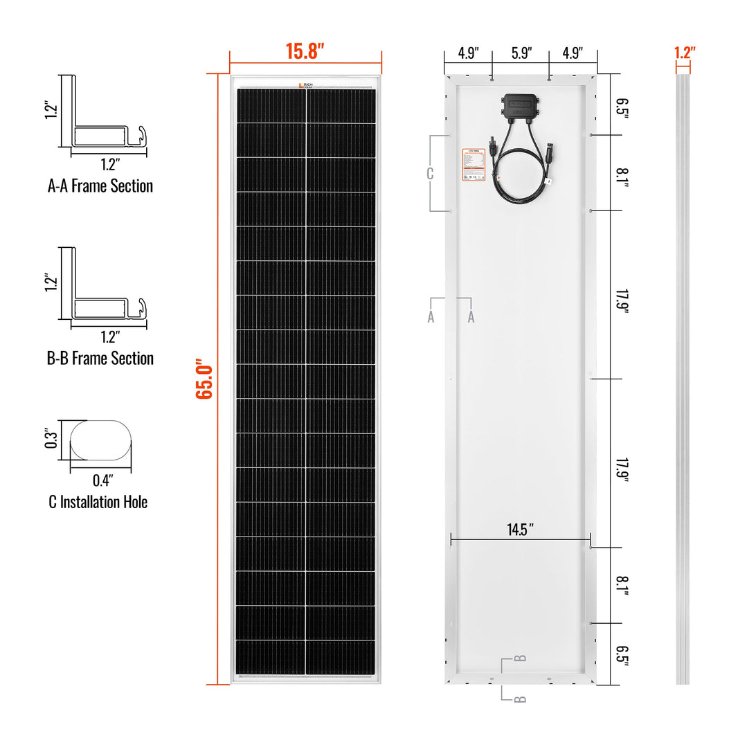 Rich Solar MEGA 130 SLIM 130 Watt Slim Solar Panel