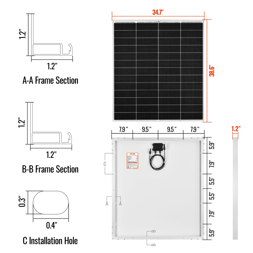 Rich Solar MEGA 175 PRO 175 Watt Solar Panel with 20 FT MC4 Extension Cable Set