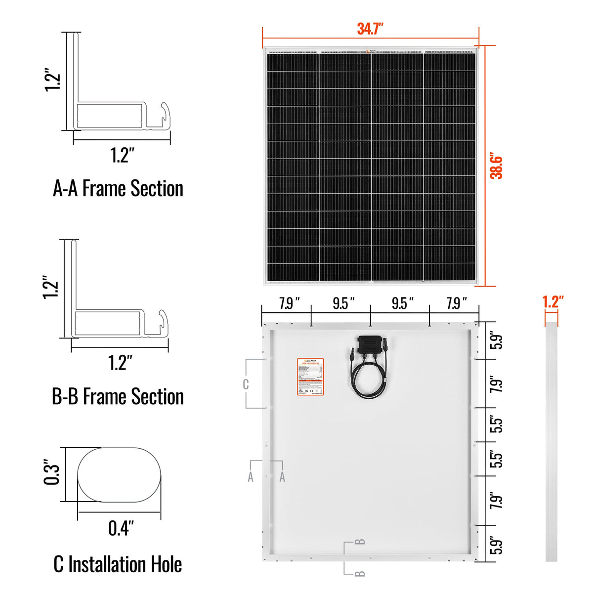 Rich Solar MEGA 175 PRO 175 Watt Solar Panel with 20 FT MC4 Extension Cable Set
