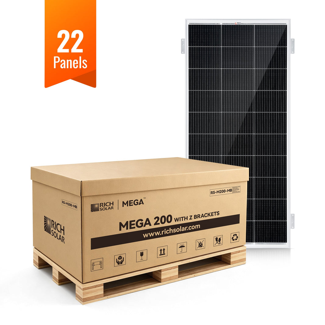 Rich Solar MEGA 200 with 3/4" Z BRACKETS 12V 200W Solar Panel for RV, Boat, Cabins