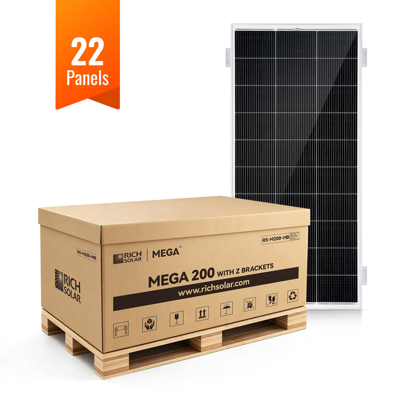 Rich Solar MEGA 200 with 3/4" Z BRACKETS 12V 200W Solar Panel for RV, Boat, Cabins