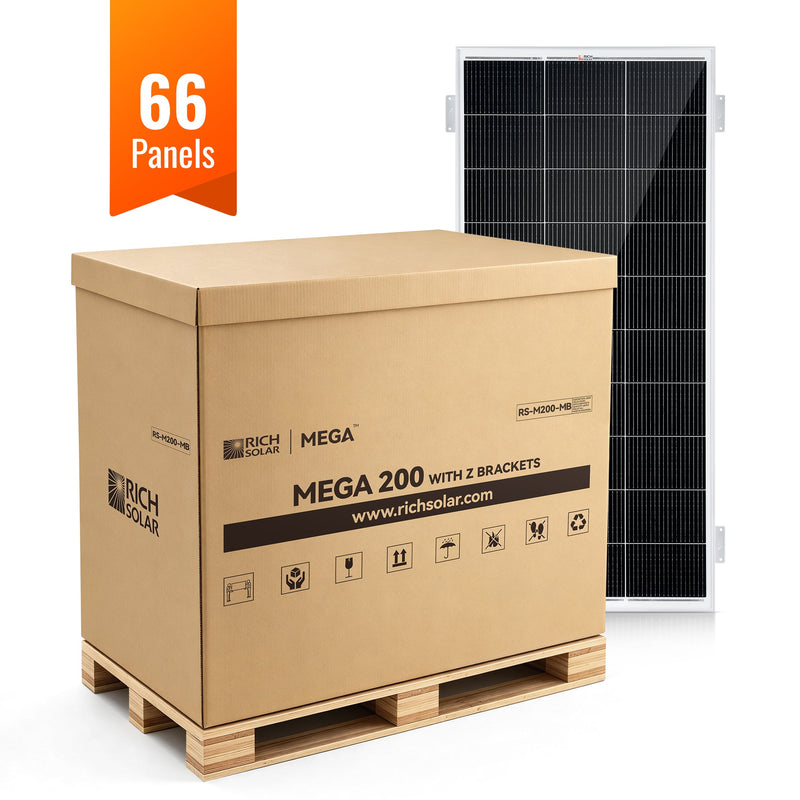 Rich Solar MEGA 200 with 3/4" Z BRACKETS 12V 200W Solar Panel for RV, Boat, Cabins