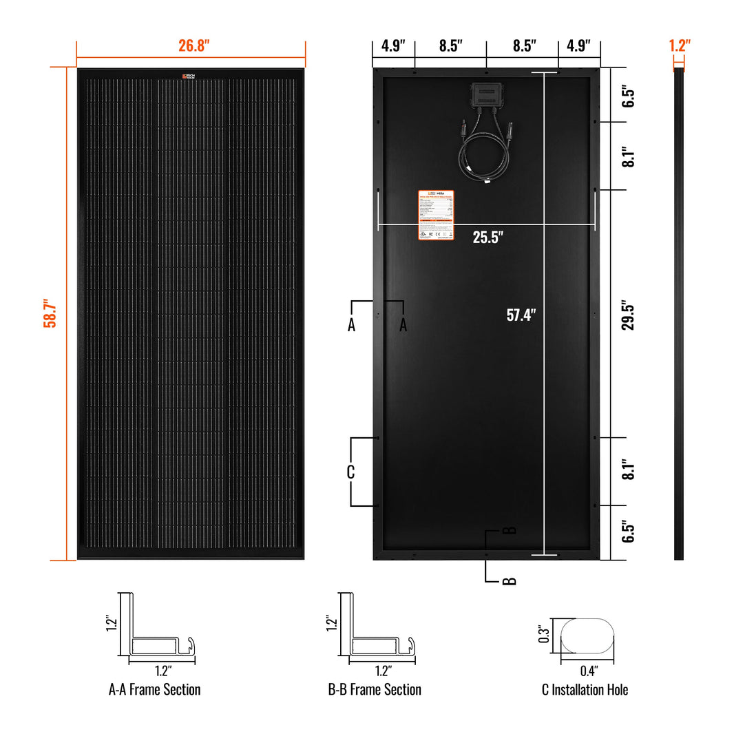 Rich Solar MEGA 200 PRO ONYX 200 Watt 24 Volt Solar Panel