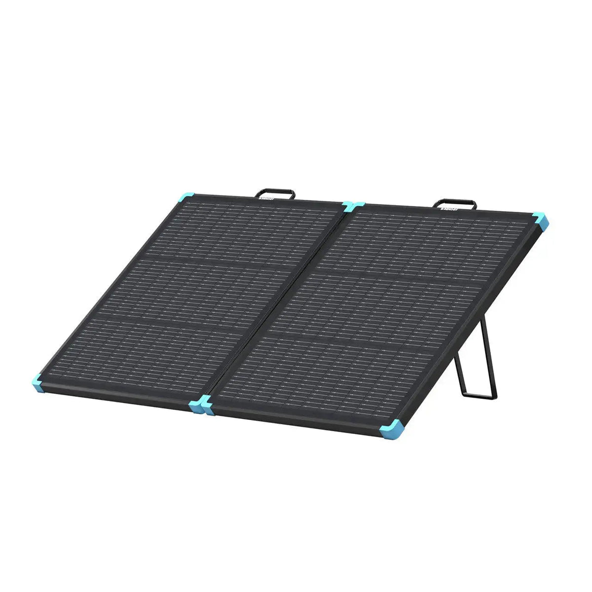Renogy N-type portable solar panel suitcase open on the ground