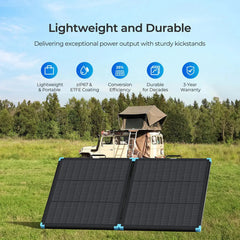 Renogy N-type portable solar panel suitcase open on the ground