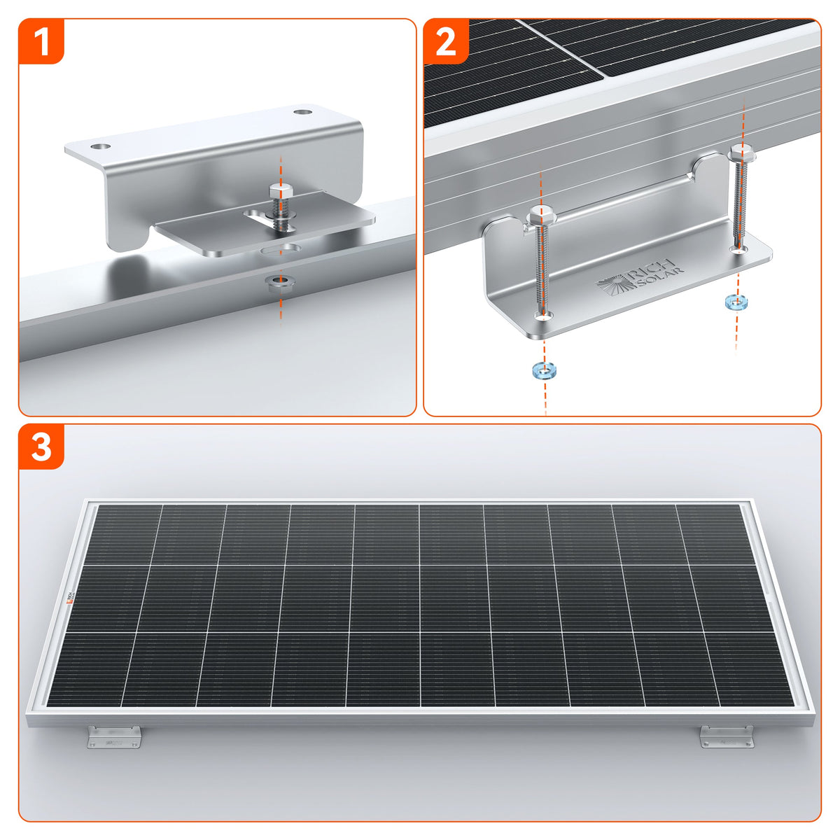 Rich Solar MEGA 200 with 3/4" Z BRACKETS 12V 200W Solar Panel for RV, Boat, Cabins