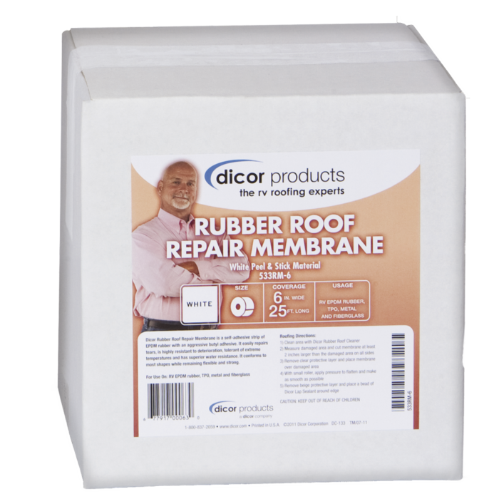 Dicor EPDM Rubber Roof Repair Membrane, Peel & Stick, 25 ft Roll