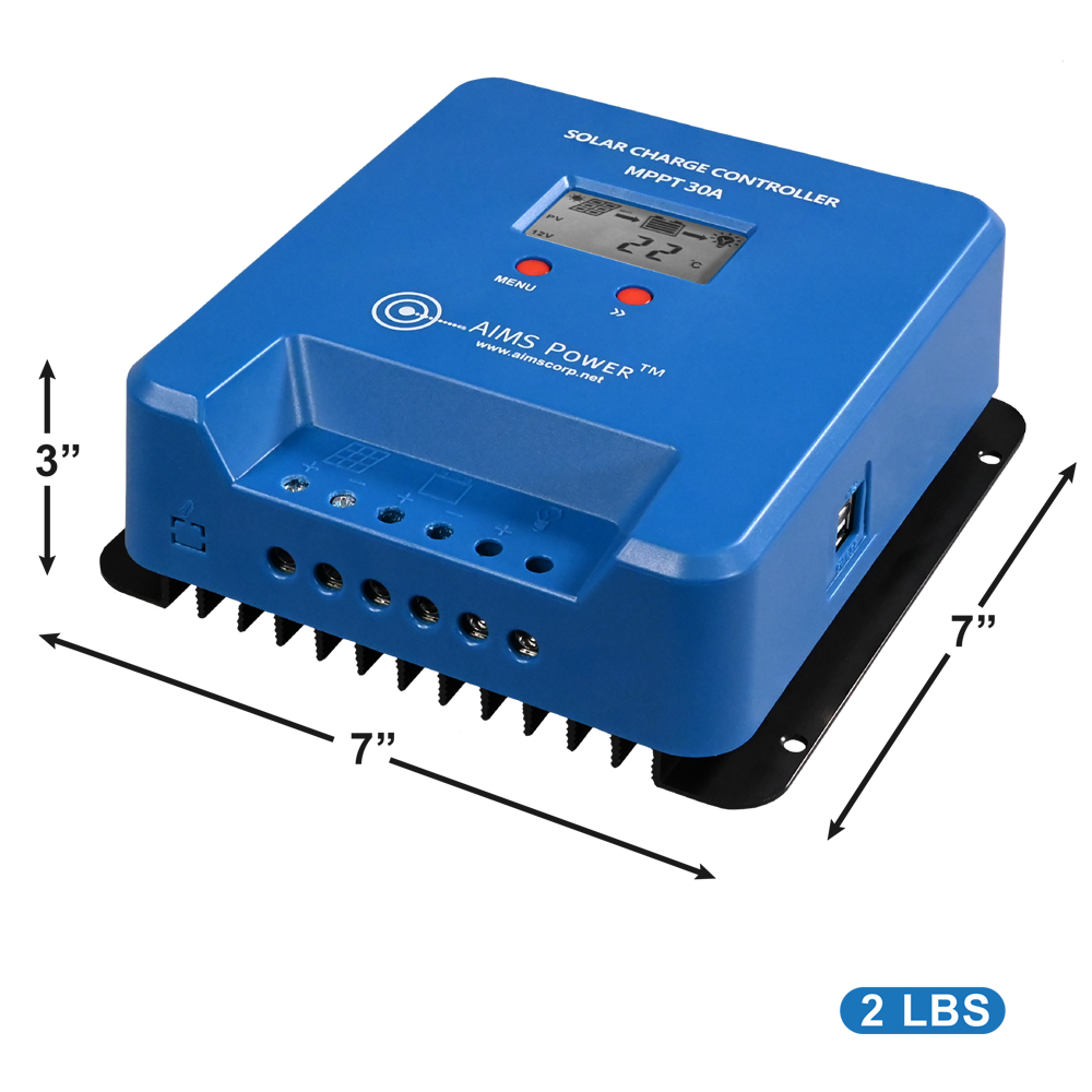 AIMS Power 30A MPPT Solar Charge Controller with LCD and USB - view 2