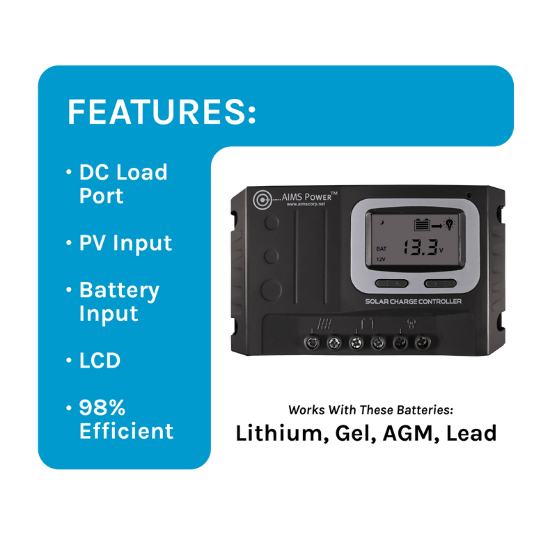 AIMS Power 30A PWM Solar Charge Controller 12/24V - view 3