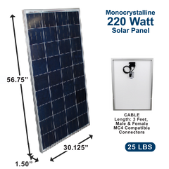 AIMS Power 220W Monocrystalline Solar Panel, Rigid Aluminum Frame - view 2