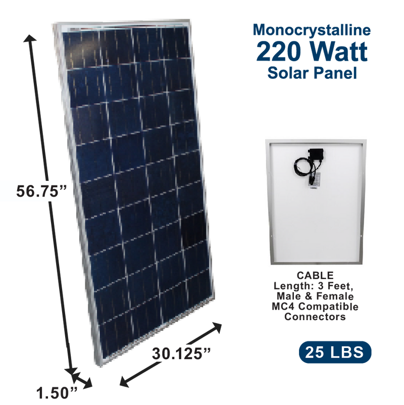 AIMS Power 220W Monocrystalline Solar Panel, Rigid Aluminum Frame - view 2