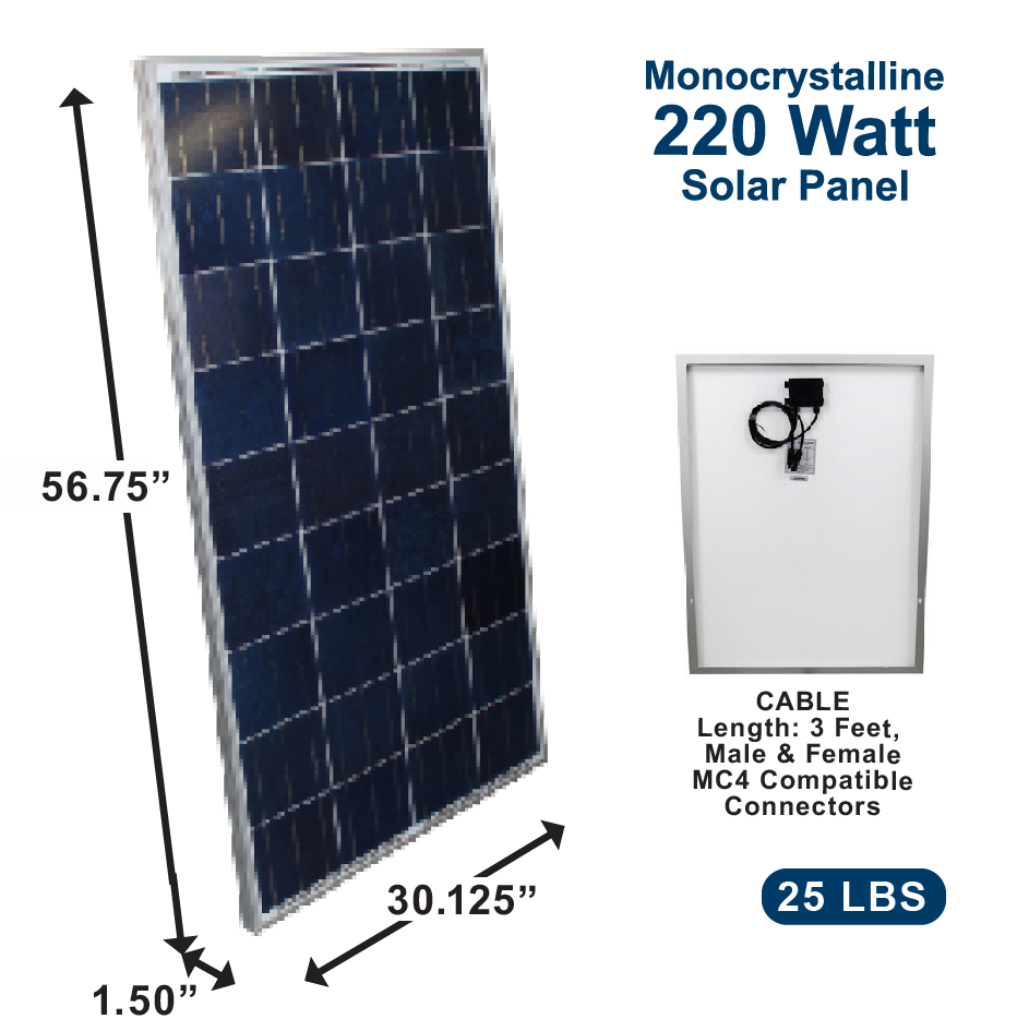 AIMS Power 220W Monocrystalline Solar Panel, Rigid Aluminum Frame - view 2