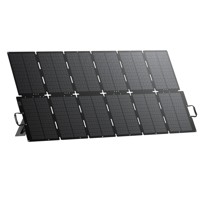 Two BLUETTI SORA 500 foldable 500W solar panels unfolded