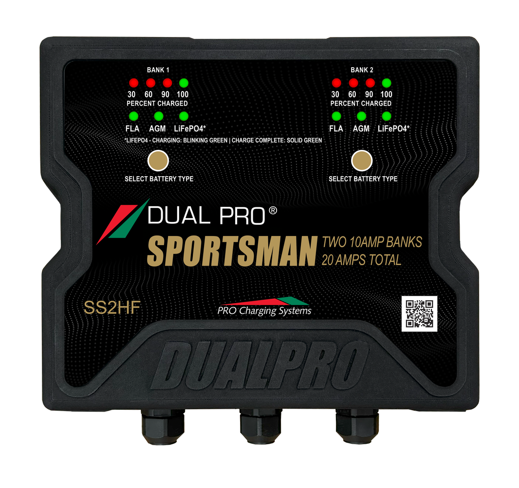 DualPRO SS2HF Sportsman HF 2-Bank 20A (2 x 10A) 12V/24V Lithium-Ready Marine Battery Charger
