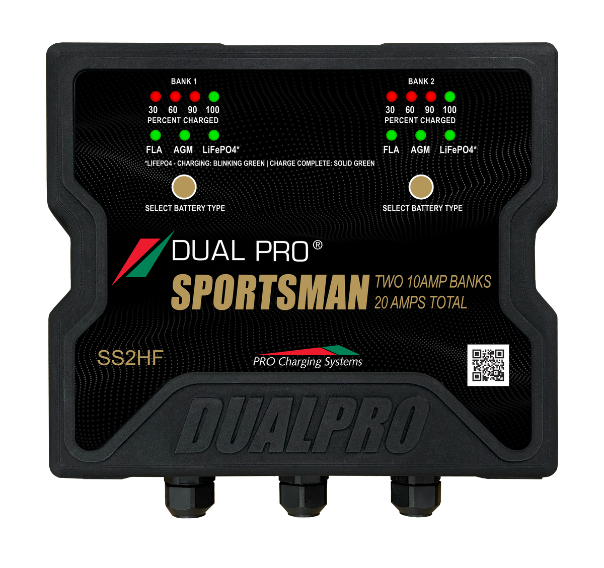 DualPRO SS2HF Sportsman HF 2-Bank 20A (2 x 10A) 12V/24V Lithium-Ready Marine Battery Charger