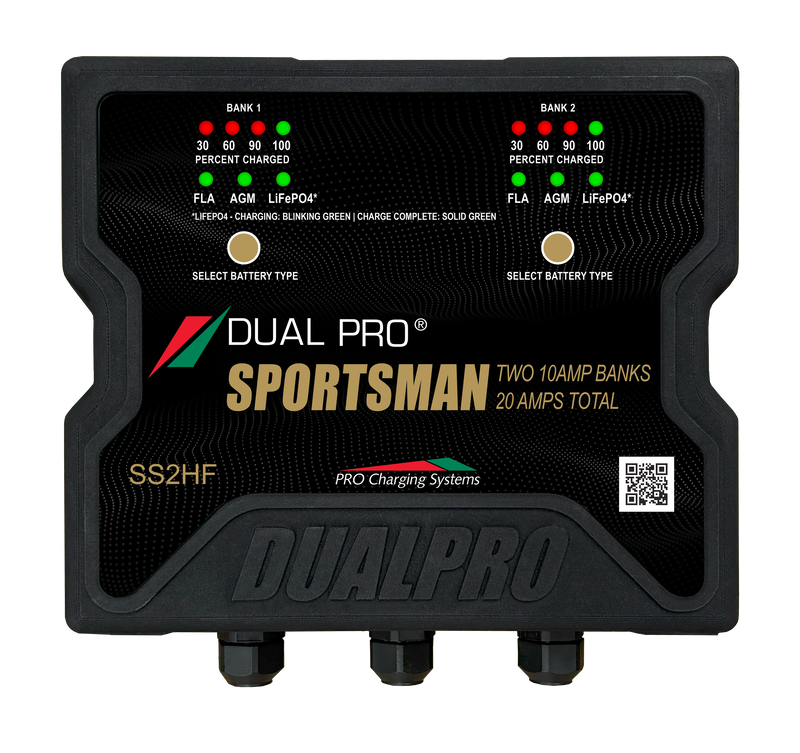 DualPRO SS2HF Sportsman HF 2-Bank 20A (2 x 10A) 12V/24V Lithium-Ready Marine Battery Charger