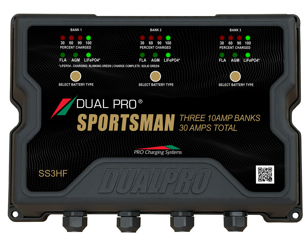 DualPRO SS3HF Sportsman HF 3-Bank 30A (3 x 10A) 12V/36V Lithium-Ready Marine Battery Charger