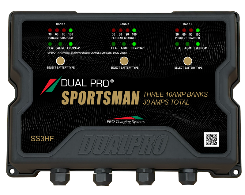DualPRO SS3HF Sportsman HF 3-Bank 30A (3 x 10A) 12V/36V Lithium-Ready Marine Battery Charger