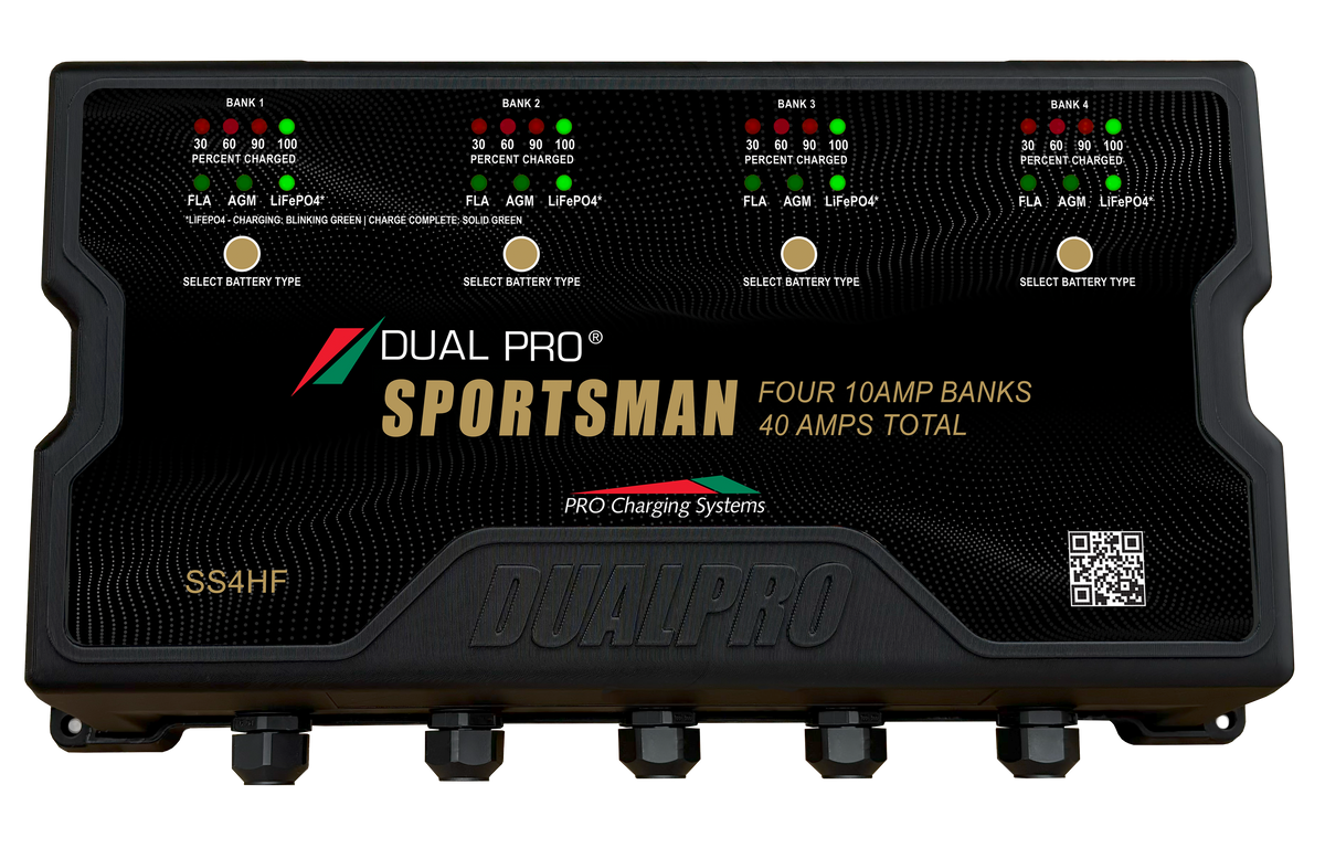 DualPRO SS4HF Sportsman HF 4-Bank 40A (4 x 10A) 12V/48V Lithium-Ready Marine Battery Charger