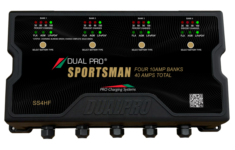 DualPRO SS4HF Sportsman HF 4-Bank 40A (4 x 10A) 12V/48V Lithium-Ready Marine Battery Charger