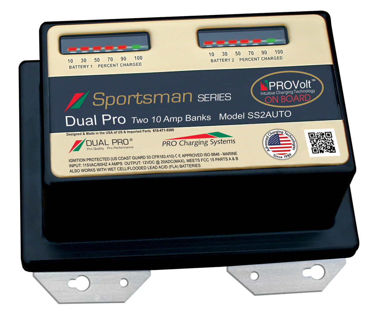 DualPRO SS2HF Sportsman HF 2-Bank 20A (2 x 10A) 12V/24V Lithium-Ready Marine Battery Charger