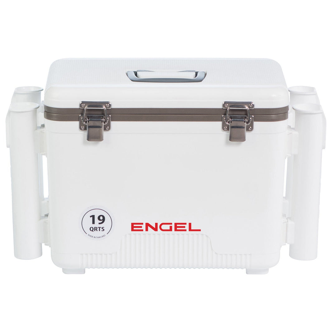 Engel UC19-RH 19 Qt Dry Box Cooler with Rod Holders - White