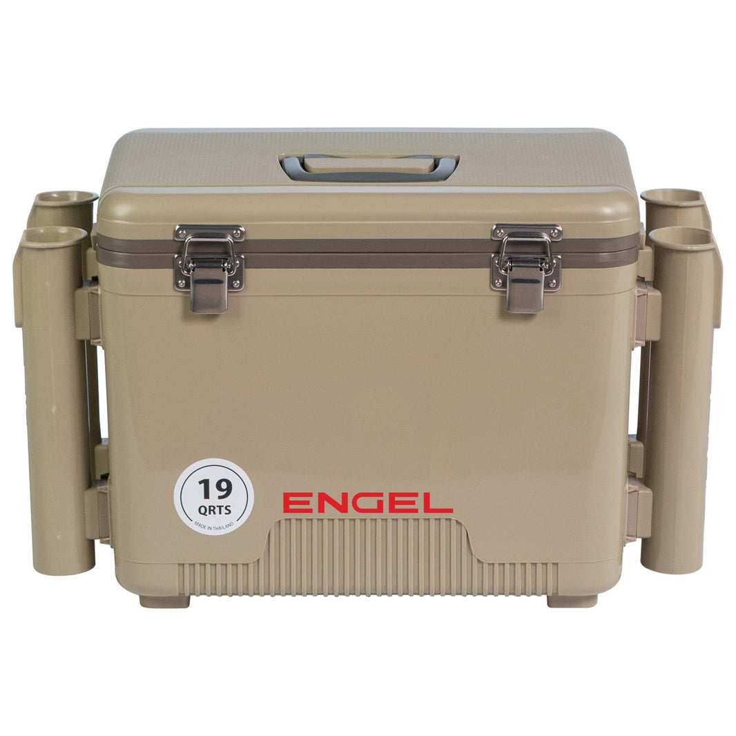 Engel UC19-RH 19 Qt Dry Box Cooler with Rod Holders - Tan
