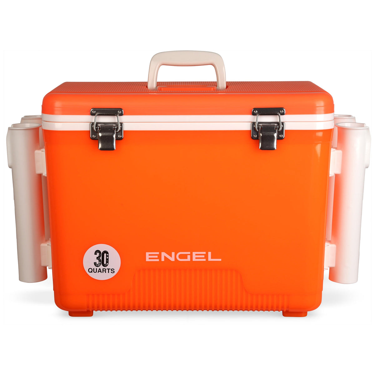 Engel UC30-RH 30 Qt Dry Box Cooler with Rod Holders - Orange High Viz