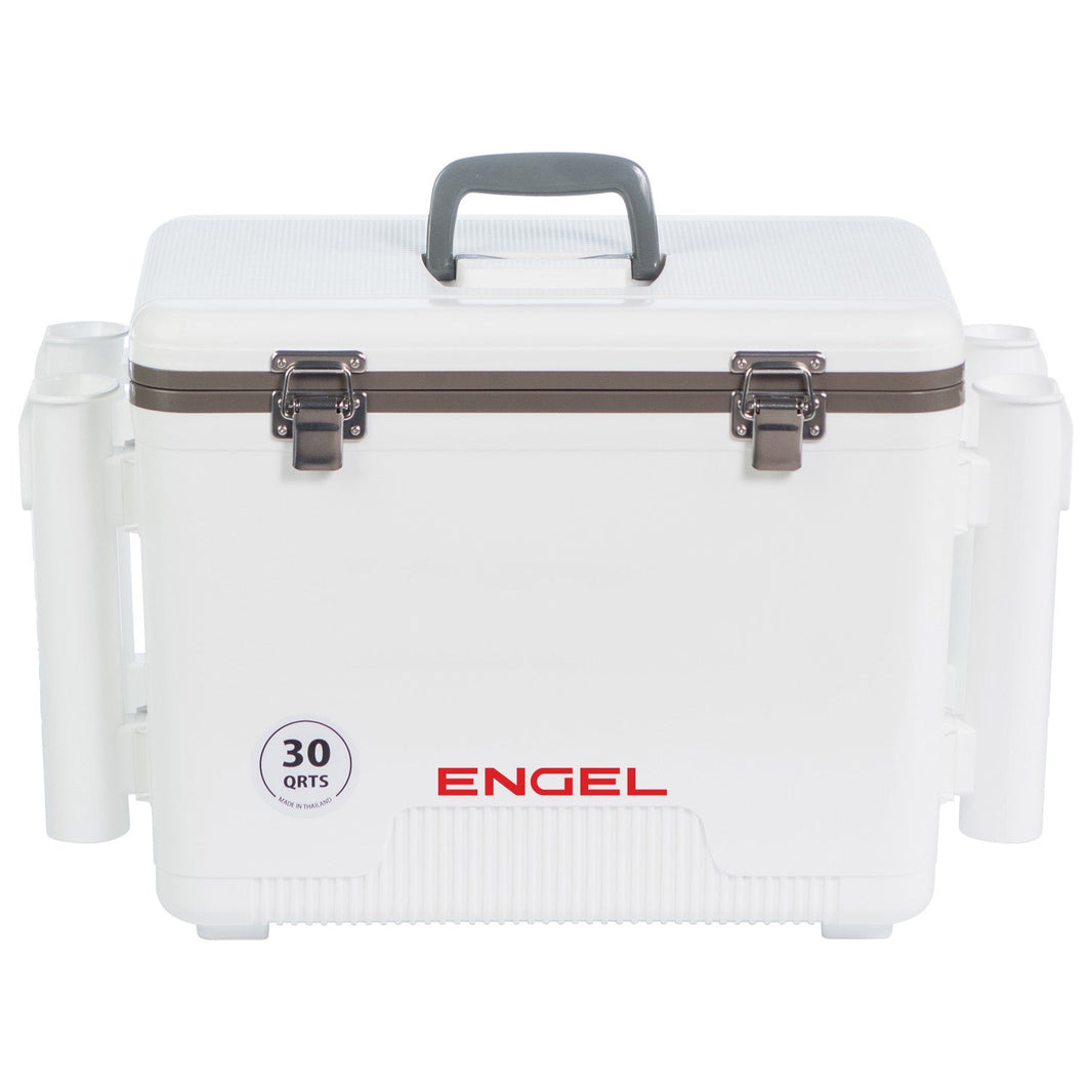 Engel UC30-RH 30 Qt Dry Box Cooler with Rod Holders - White