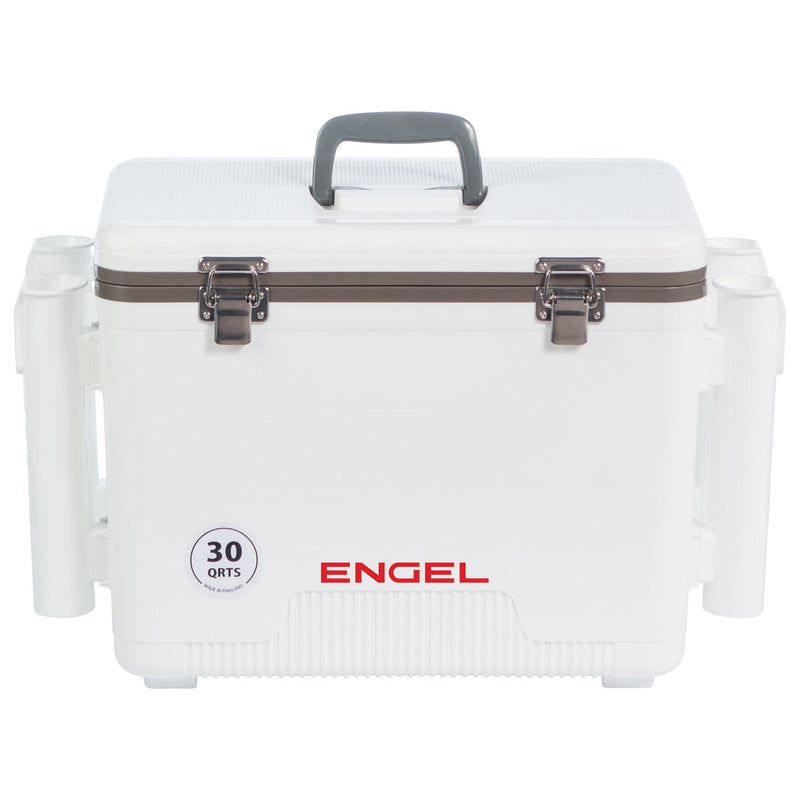 Engel UC30-RH 30 Qt Dry Box Cooler with Rod Holders - White