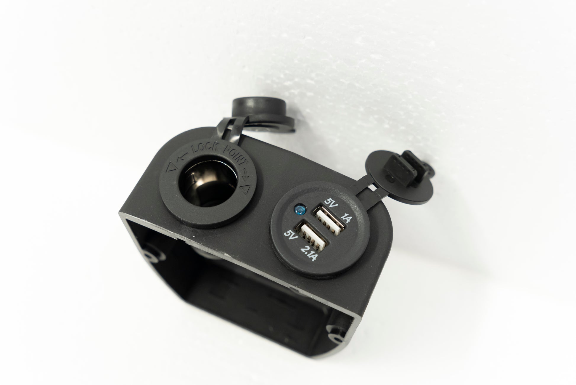 Dual USB A & Cigarette Power Plugs - Wall / Surface Mount - 12v