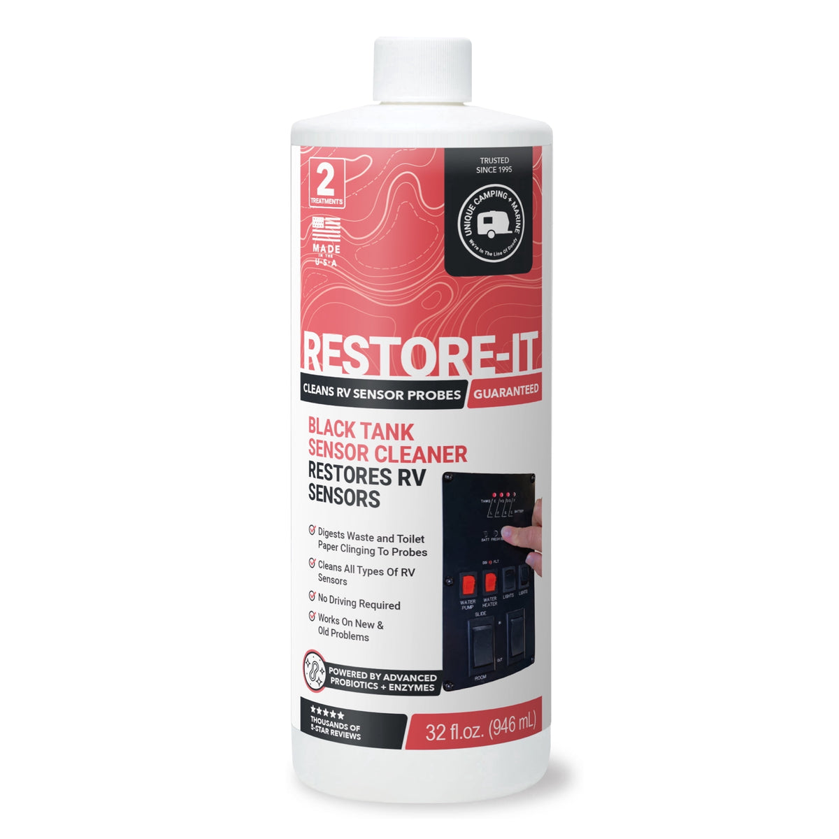 Unique Restore-It sensor cleaner bottle