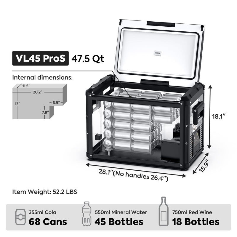 ICECO VL45ProS single zone portable fridge freezer, black