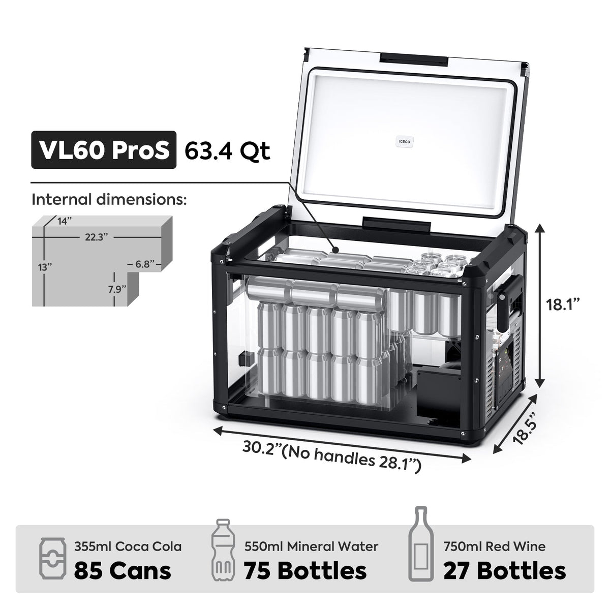 ICECO VL60ProS single zone portable fridge freezer, black