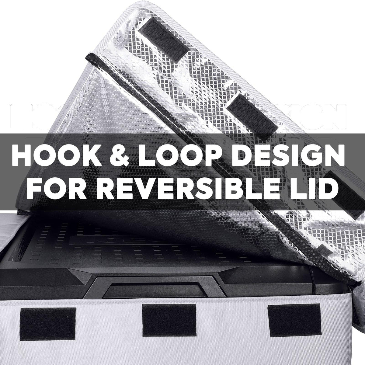 ICECO insulated protective cover on a VL75ProD dual zone fridge, gray