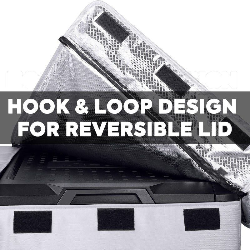 ICECO insulated protective cover on a VL90ProD dual zone fridge, gray