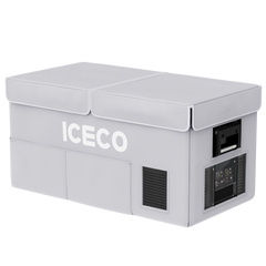 ICECO insulated protective cover on a VL90ProD dual zone fridge, gray