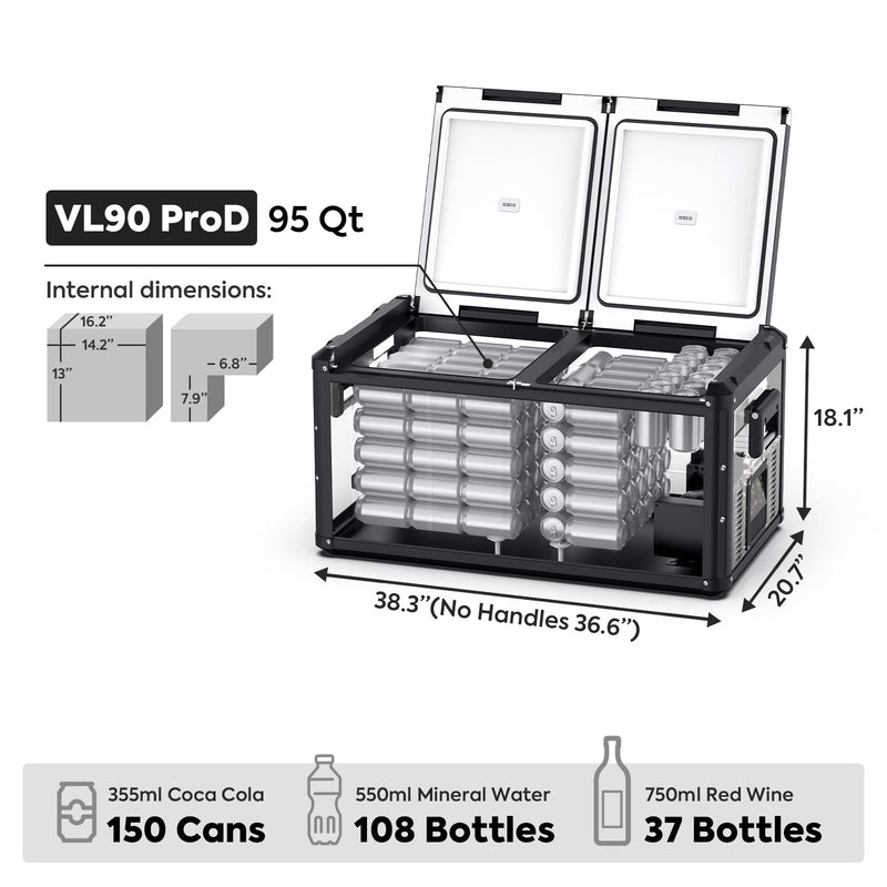 ICECO VL90ProD dual zone portable fridge freezer, black